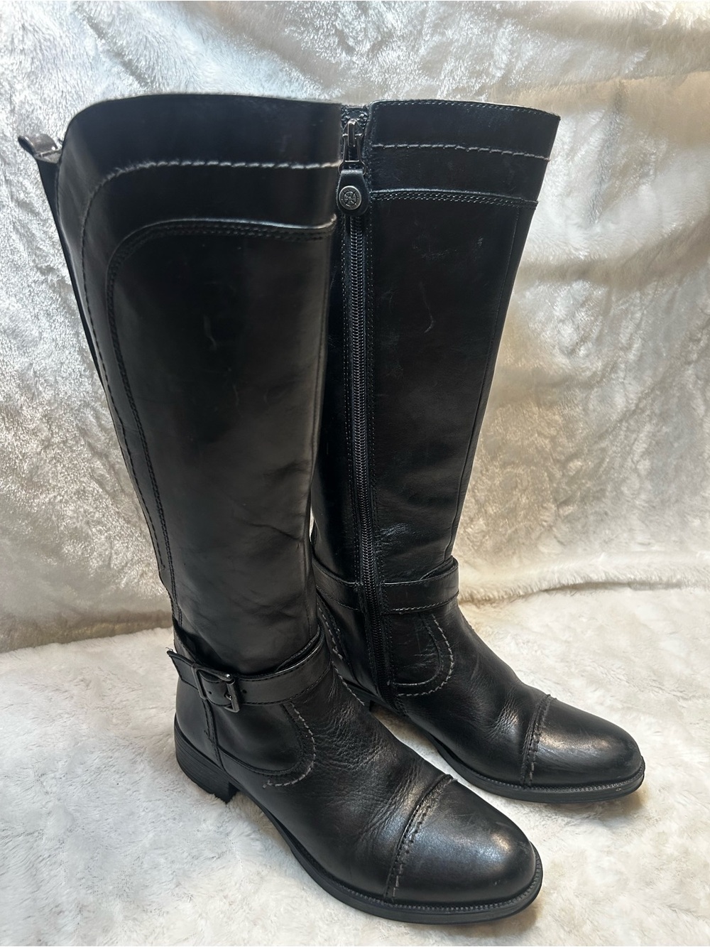 WOMENS SIZE 36/5.5-6 BUSSOLA TALL BLACK LEATHER SIDE ZIP RIDING BOOTS